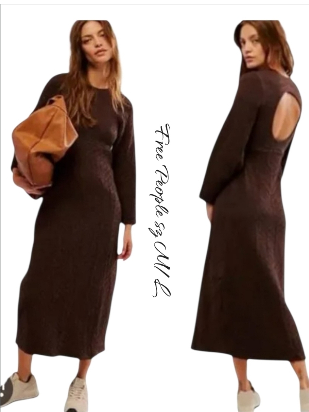 Free People Gabby Seamless Midi Dress Brown M/L NWT Open Back